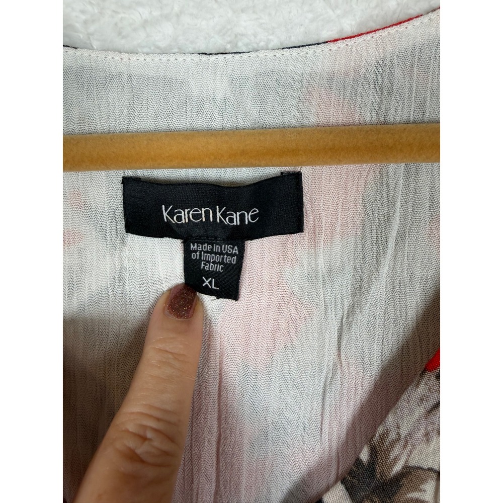Karen Kane Tank Top Womens XL Red Floral Asymmetrical Layered V-Neck Sleeveless - Picture 2 of 11